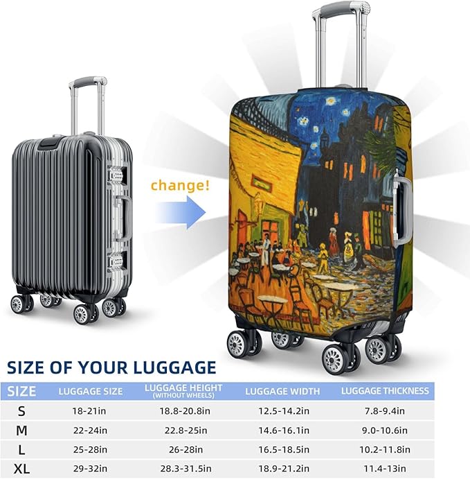 Van Gogh Cafe Terrace at Night Elastic Luggage Cover, Suitcase Protector For Travel (Fits 18-21 Inch Luggage)
