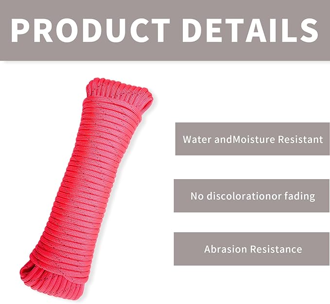 Paracord Rope, Reflective III Parachute Cord 7 Strand Core 550lb, 100ft Pink - High Visibility Abrasion Resistant Easy to Tie, Multi-Purpose Rope for Camping Survival DIY