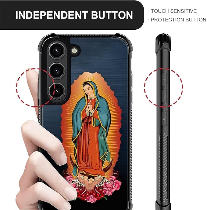for Samsung Galaxy S23 Case, Red Virgen Guadalupe Pattern Graphic Design Girl Boy Soft Silicone Hard Acrylic Shock Protection for Samsung Galaxy S23