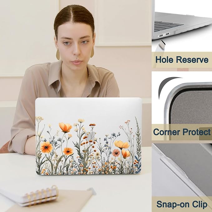 Case for New MacBook Pro 15 inch 2019 2018 2017 2016 Release (Model A1990 A1707),Anti-Fingerprint Hardshell Protective Case Cover & Keyboard Cover for Pro 15.3",Clear Flowers