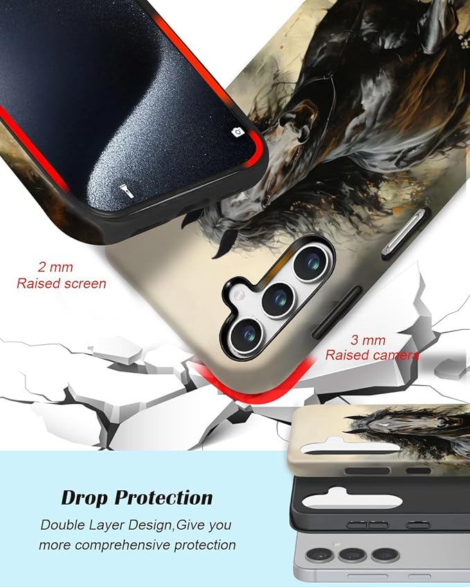 Compatible for Samsung Galaxy S25 Plus 5G Case, Dual Layer Heavy Duty 2 in 1 Shockproof Protective Phone Case,Running Horse