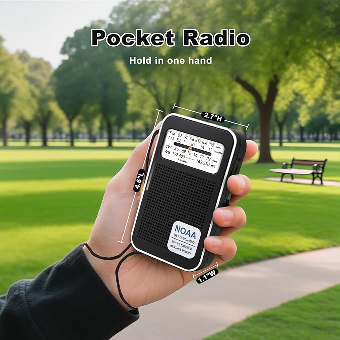 Portable Personal NOAA Weather Radio, 4-Band AM/FM/SW/WB Emergency Transistor Radio, Best Reception, Long Antenna, Dual Power, Type-C & 3.5mm Headphone Jack for Hurricane Camping Daily
