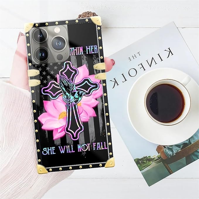 Compatible with iPhone 14 Pro Case, Praying Cross Hands Luxury Golden Decoration for Girl Women Soft TPU Shockproof Protective Hard PC Back for iPhone 14 Pro