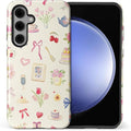 for Samsung Galaxy S25 Case,HL2 Aesthetic Bow Preppy Collage Hybrid 2 Layer Hard Shell Silicone Protective Pattern Design Case