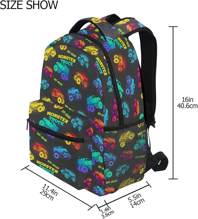Wamika Monster Truck Kids Backpack Blue Racing Cars School Backpack Boy Girl Preschool Book Bag