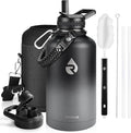 RAYMYLO Insulated Water Bottle 64 oz, Triple Wall Vacuum Stainless Steel (Cold for 48 Hrs), Leak Proof & Non-BPA, Half Gallon Water Flask Jug with Paracord Handle & Straw Spout Lids, Dark Gray