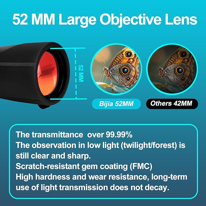 BIJIA 12x52 ED Monocular Telescope with Tripod & Phone Adapter – BAK4 Prism, Fully Multi-Coated Lens, Waterproof High Power Scope for Bird Watching, Hunting & Travel