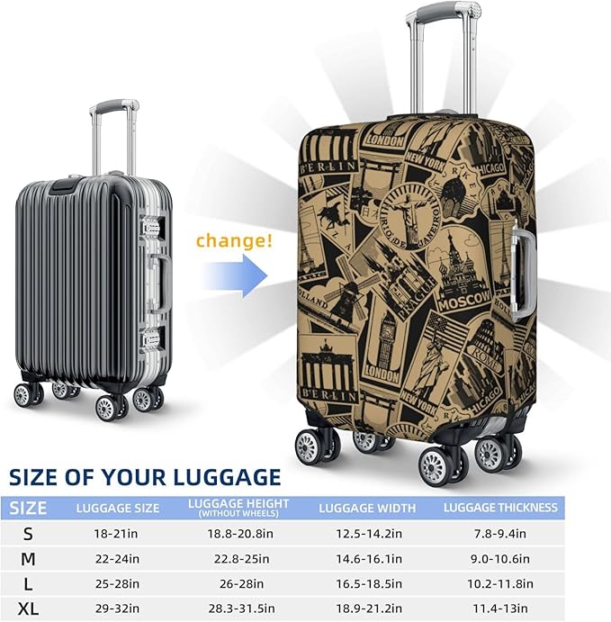 Travel Luggage Cover with World Famous Landmarks Print, Suitcase Protector For Travel (Fits 22-24 Inch Luggage)