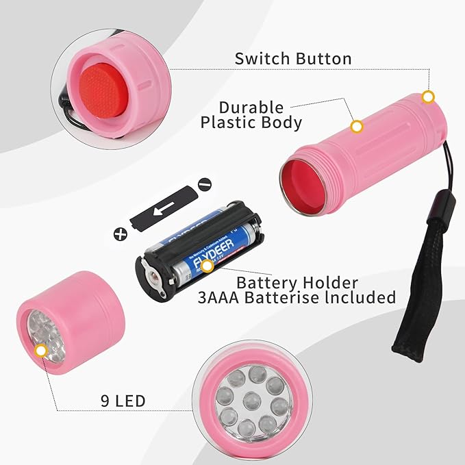 9-LED Mini Flashlight, Small Multicolor Flashlights with Lanyard, Batteries Included, for Hurricane Supplies, Christmas Gift Stocking Stuffers