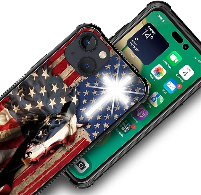 for iPhone 13 Mini Case, Red American Flag Horse Cross Pattern Made of Soft Silicone Hard Acrylic Shock Protection for iPhone 13 Mini