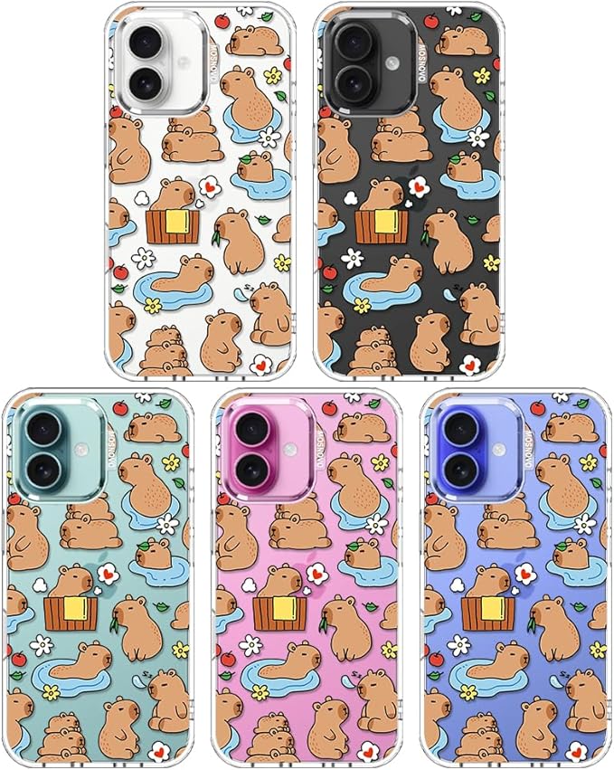 MOSNOVO for iPhone 16 Plus Case, Shockproof Military-Grade Protection 6.6ft Drop Tested, Clear Phone Case for iPhone 16 Plus, Capybara Land Design