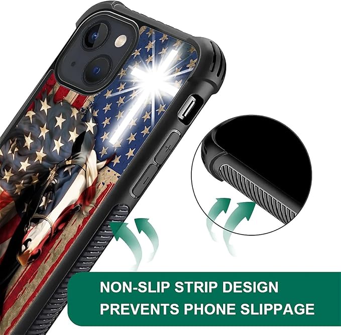 for iPhone 15 Plus Case, Red American Flag Horse Cross Pattern Made of Soft Silicone Hard Acrylic Shock Protection for iPhone 15 Plus