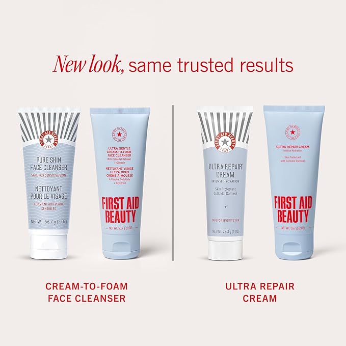 First Aid Beauty Dry Skin Rescue Kit - Hydrating Skincare Routine Set with Face Cleanser, Hydrating Facial Pads & Ultra Repair Cream Face Moisturizer