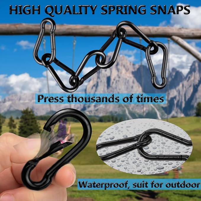 Black Carabiner Clip, Heavy Duty Spring Snap Hook Quick Link for Outdoor Camping, Hiking, Fishing, Swing Set, Hammock, Keychain