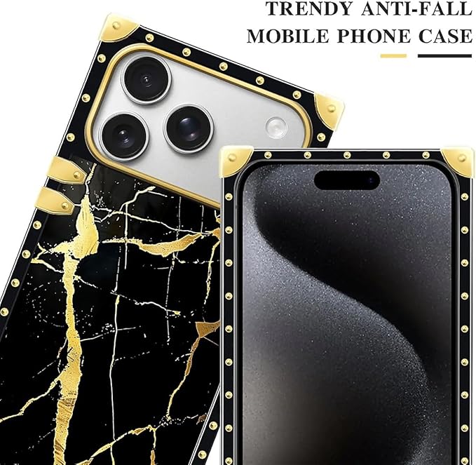 for iPhone 17 Pro Max Case Luxury Golden Decoration for Girl Women Soft TPU Shockproof Protective Hard PC Back for iPhone 17 Pro Max Crazy Pattern Black Gold Marble Nature