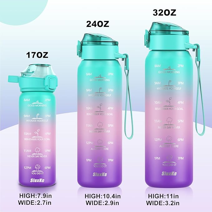 SLUXKE 17oz Insulated Water Bottle with handle BPA Free, 316 Stainless Steel Water Bottles 500ml with Time Marker Double Walled, Metal Water Flask Jug for Hiking, Biking, Running, Three Colors