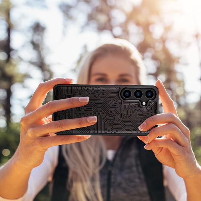 Carveit Wood Case for Galaxy S24 Plus Case [Natural Wood & Black Soft TPU] Shockproof Protective Cover Unique Wooden Design Compatible with S24 Plus (Motherboard-Blackwood)