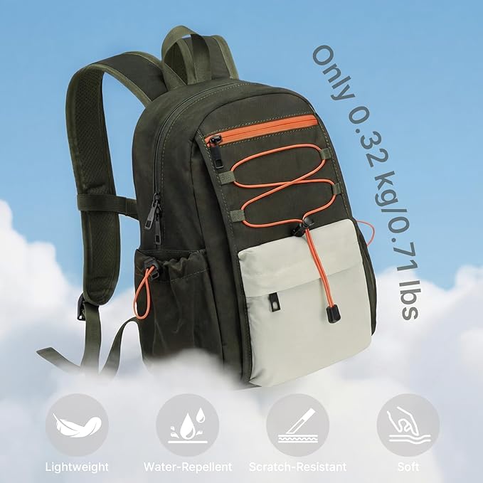 G4Free 10L Small Backpack for Women Men Lightweight Mini Travel Backpacks Hiking Casual Daypack, Dark Green & Beige