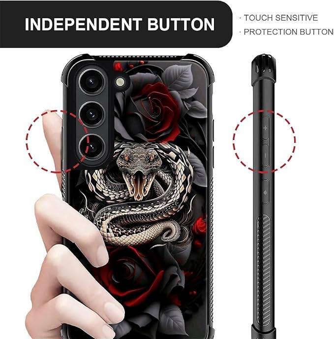 for Samsung Galaxy S23 Case, Entwined Rose Snake Pattern Graphic Design Girl Boy Soft Silicone Hard Acrylic Shock Protection for Samsung Galaxy S23