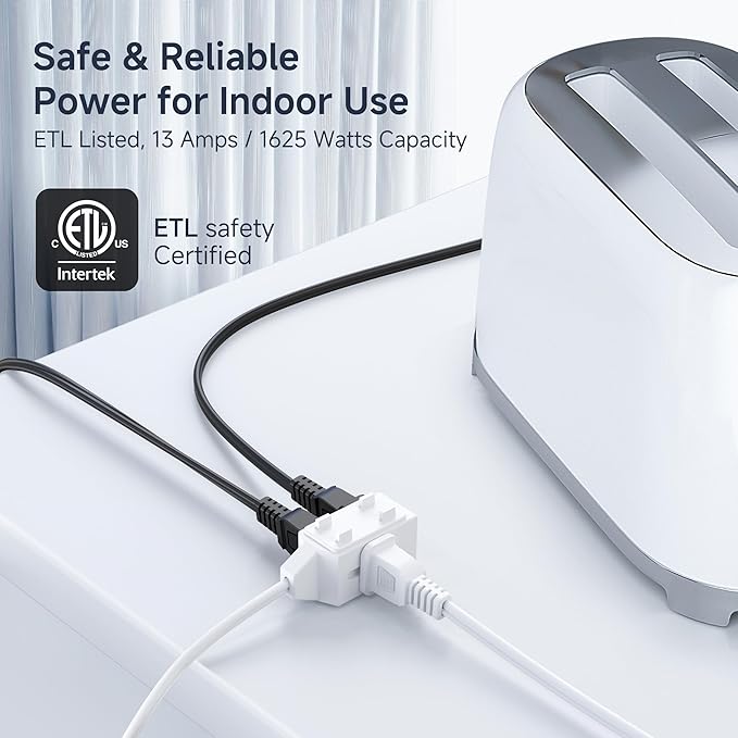 [ETL Listed] Cable Matters 2-Pack 16 AWG 2 Prong Long Extension Cord 15 ft, 13A 3-Outlet Extension Cords with Tamper Guard, 13 Amp, 1625 Watts, White