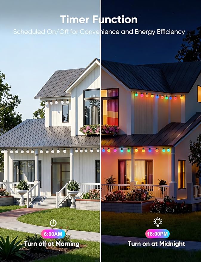 APPECK Outdoor String Lights 150ft, RGBW Color Changing Patio Lights with 75 Dimmable LED Bulbs, 111 Scene Modes, IP65 Waterproof Lighting for Outside, Party, Backyard, Pool, Compatible with Alexa