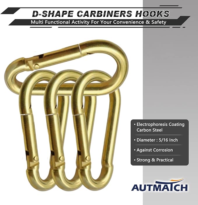 AUTMATCH Carabiner Clips, 3" Spring Snap Hook Caribeener Clips Buckle Heavy Duty Locking Carabiners Chain Quick Links, 4 Pack