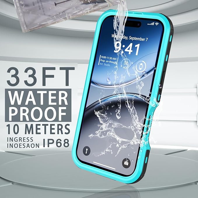for iPhone 16 Plus Case Waterproof, [Shockproof] [Dustproof] [IP68 Waterproof] Full-Body Hard Case Built-in [Lens Screen Protection] for Diving Case (Teal, for iPhone 16 Plus 6.7in)