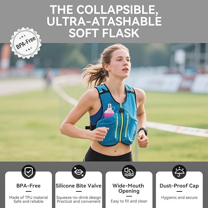 500ml Soft Flask Soft Water Bottle for Running, Hiking, Travelling, Cycling and Climbing - TPU Material - Gradient Pink
