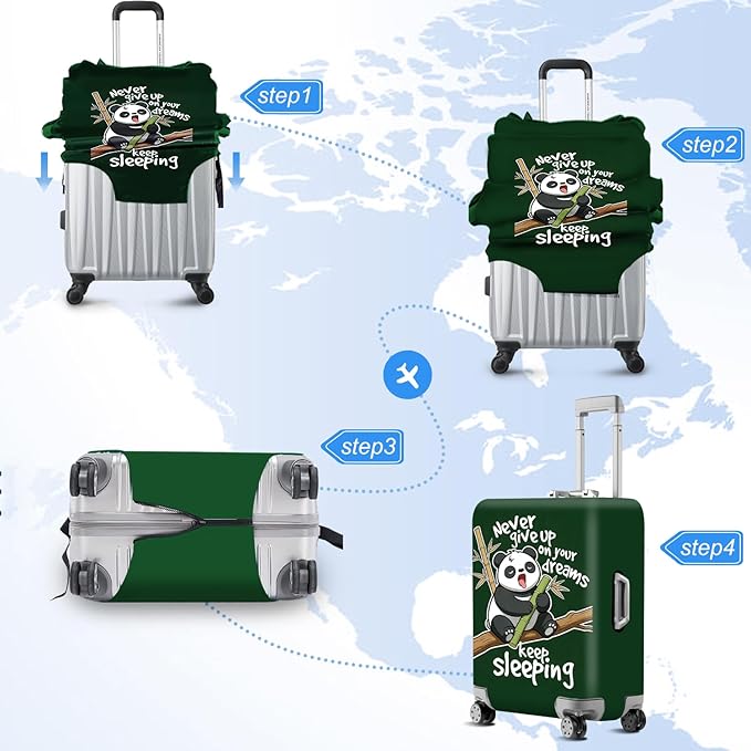 ANNA QUEEN Cute Sleeping Panda Luggage Cover-Stretchable, Water Resistant & Durable Suitcase Protector,Universal Washable Fit for 20-22 Inch Checked Baggage