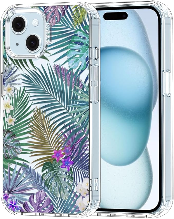 MOSNOVO Case for iPhone 15 Plus/iPhone 14 Plus, [Buffertech 6.6ft Military-Grade Drop Protection] [Anti Peel Off Tech] Clear TPU Bumper Phone Case Cover Design - Tropical Rainforests
