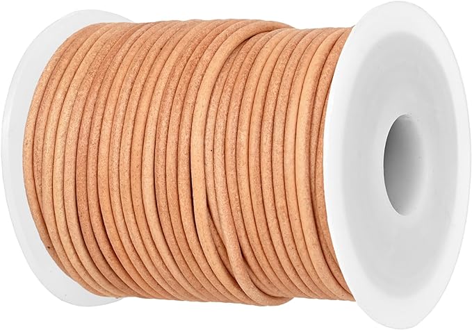 GENIQUE Real/Genuine Round Leather String Cord for Necklace, Bracelets, Jewellery, Braiding (2mm, Natural Distressed)