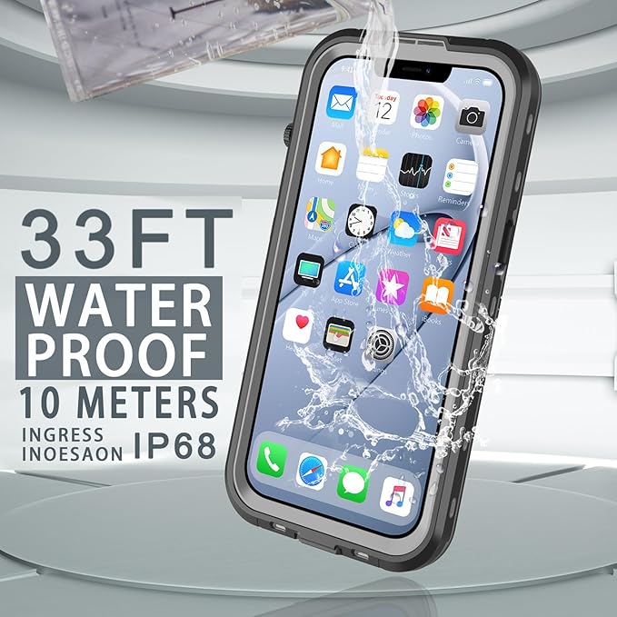 for iPhone 14 Plus Case Waterproof, [Shockproof] [Dustproof] [IP68 Waterproof] Full-Body Hard Case Built-in [Lens Screen Protection] for Diving Case (Black, for iPhone 14 Plus 6.7in)