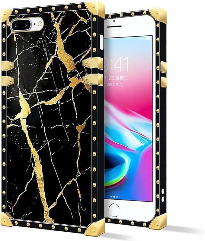 Compatible with iPhone 8 7 SE Case, Black Gold Marble Nature Luxury Golden Decoration for Girl Women Soft TPU Shockproof Protective Hard PC Back for iPhone 8 7 SE
