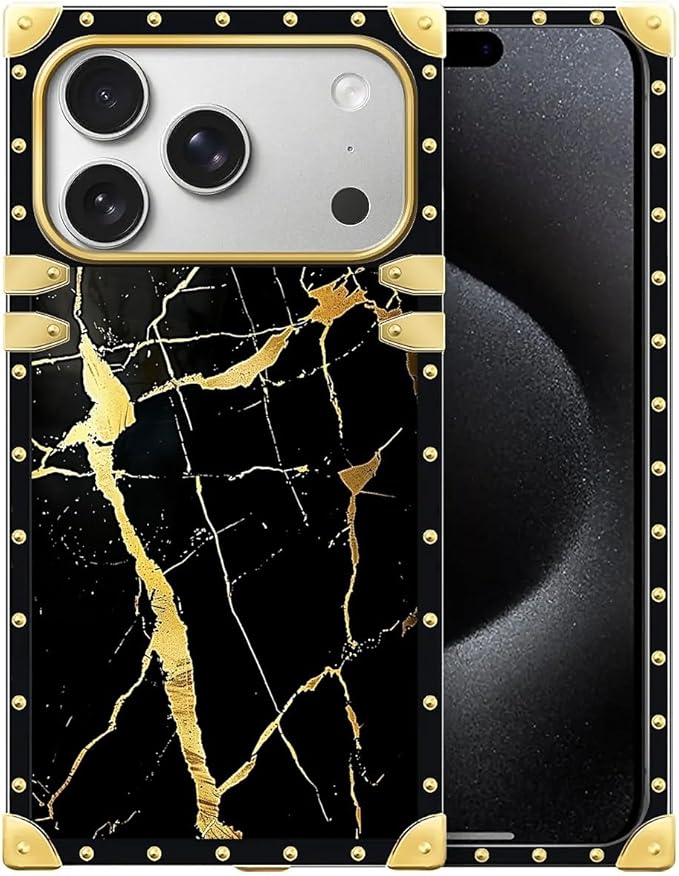 for iPhone 17 Pro Max Case Luxury Golden Decoration for Girl Women Soft TPU Shockproof Protective Hard PC Back for iPhone 17 Pro Max Crazy Pattern Black Gold Marble Nature