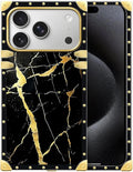 for iPhone 17 Pro Max Case Luxury Golden Decoration for Girl Women Soft TPU Shockproof Protective Hard PC Back for iPhone 17 Pro Max Crazy Pattern Black Gold Marble Nature