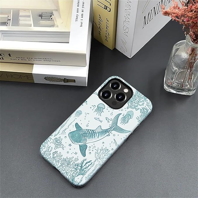 for iPhone 16 Pro Max Case,HH2 Ocean Whale Shark Hybrid 2 Layer Hard Shell Silicone Protective Pattern Design Case