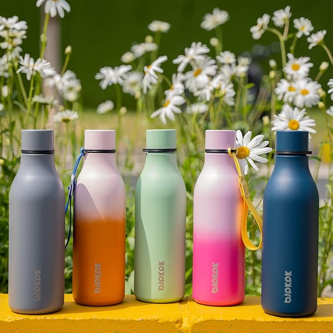 BJPKPK Insulated Water Bottles, 18 oz Stainless Steel Metal Water Bottle with Strap, BPA Free Leak Proof Jugs, Mugs, Flasks, Reusable Thermal Flasks for Sports & Travel, Cherry