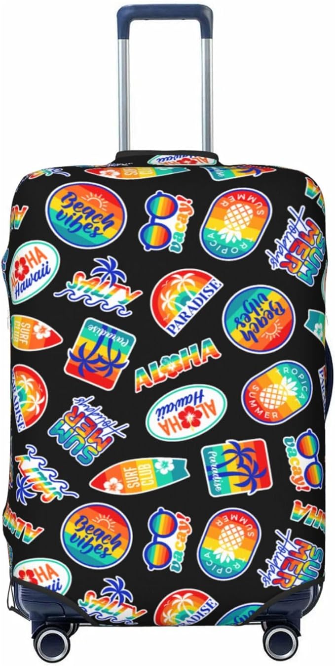 Tropical Vacation Badges Elastic Luggage Cover, Suitcase Protector For Travel (Fits 25-28 Inch Luggage)