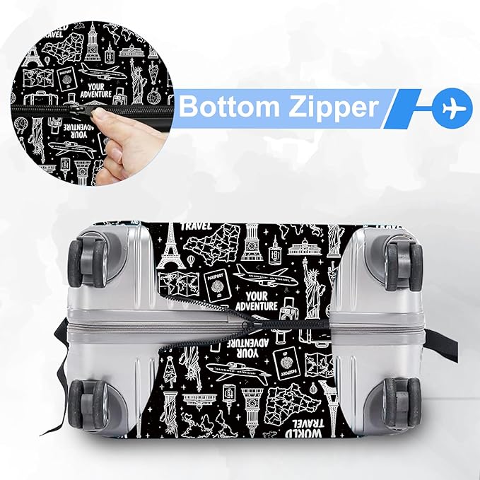 ANNA QUEEN Travel Seamless Pattern Luggage Cover -Stretchable Airplane Suitcase Protector Sleeve,Universal Washable Fit for 32-34 Inch Checked Baggage,Water Resistant Durable Luggage Protector,XL
