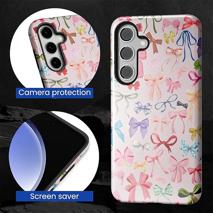 for Samsung Galaxy S25 Case,HL2 Aesthetic Color Bow Tie Hybrid 2 Layer Hard Shell Silicone Protective Pattern Design Case