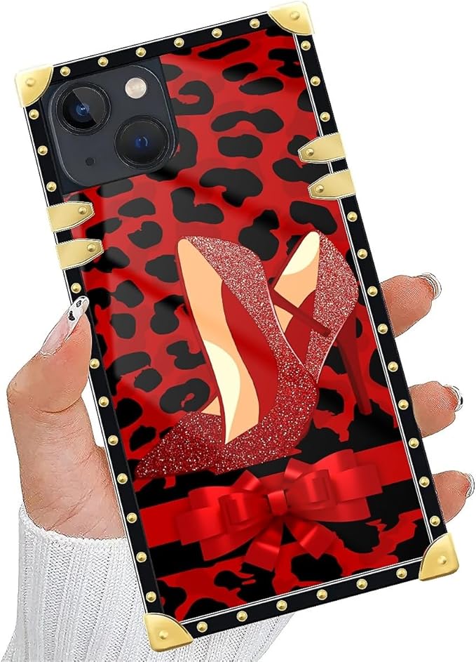 Compatible with iPhone 14 Case, Elegant High Heels Luxury Golden Decoration for Girl Women Soft TPU Shockproof Protective Hard PC Back for iPhone 14