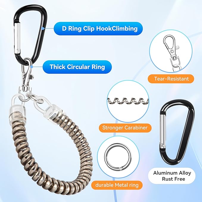 takyu Phone Tether, 2PCS Phone Leash Anti-theft Phone Strap with 2*Tab and 2*Carabiner for Hiking Climbing Shopping Fit for iPhone Samsung Most Smartphones (Silver)