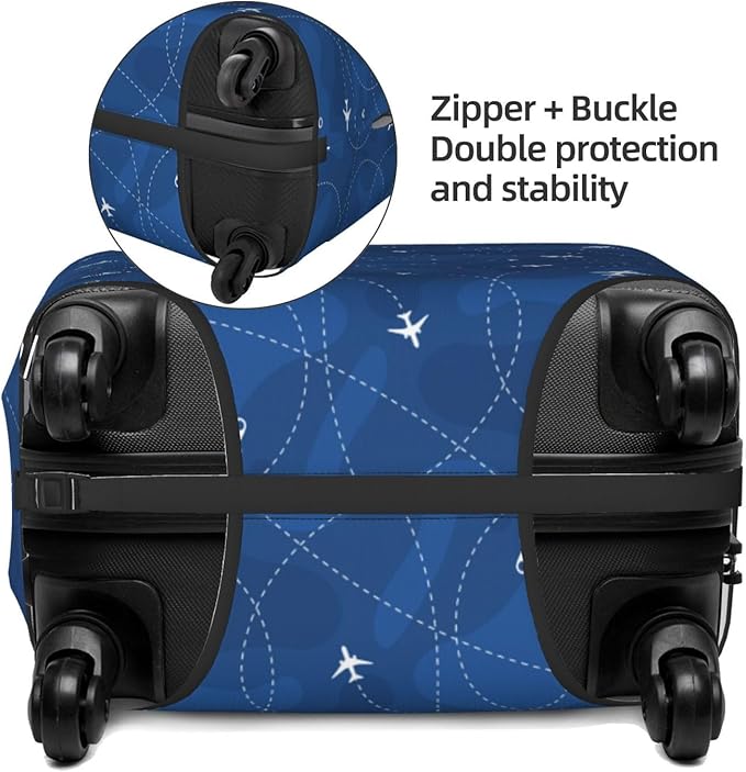 Travel Luggage Cover with Airplane & Route Pattern, Suitcase Protector For Travel (Fits 22-24 Inch Luggage)