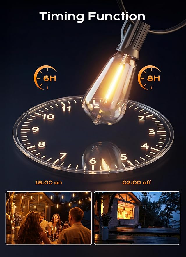 Minetom 77FT Outdoor String Lights with Remote, 23+1 Shatterproof ST38 LED Bulbs, Waterproof Patio Lights with 3 Modes, Dimmable & Connectable 2700K Hanging Lights for Backyard Porch Deck Balcony