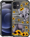 for iPhone 12 Mini Case, Cute Little Elephant Sunflower White Line Art Pattern Made of Soft Silicone Hard Acrylic Shock Protection for iPhone 12 Mini