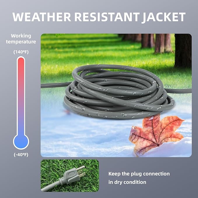 EP 6 Ft Outdoor Extension Cord - 16/3 SJTW Gray Electrical Cable with 3 Prong Grounded Plug, UL Listed