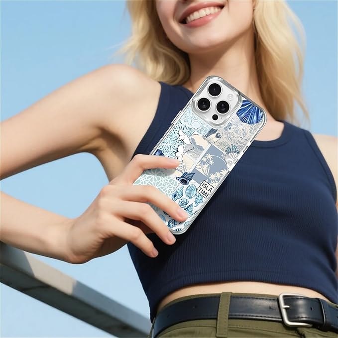 Case for iPhone 14 Pro Max,[Compatible with MagSafe],Sea Life Ocean Waves Seashell Collage Phone Case Design，for Women Girls Magnetic Clear Cover - Slim, Sleek, & Shockproof Protection