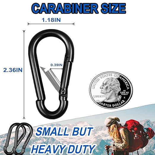 20PCS M6 Heavy Duty Carabiner Clip, 2.36Inch Snap Hook Quick Link Small Carabiner Clips,Spring Link Buckle for Fishing Camping Hammock Dog Leashes-260LBS Holding Capacity (Black)
