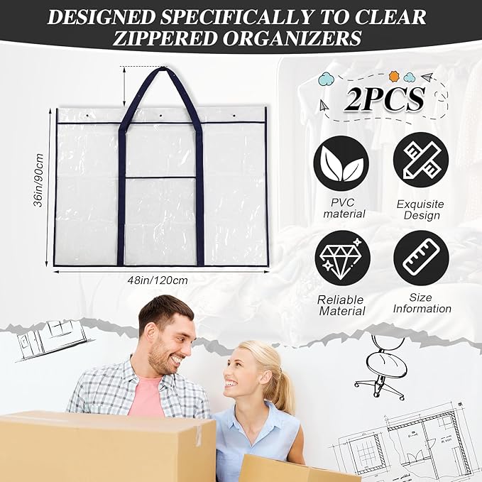 Windyun 2 Pack Large Poster Storage Bag 48" x 36" Bulletin Board Holder Art Portfolio Case PVC Art Portfolio Container Storage Box with Pocket for Classroom Teacher Organization(Blue)