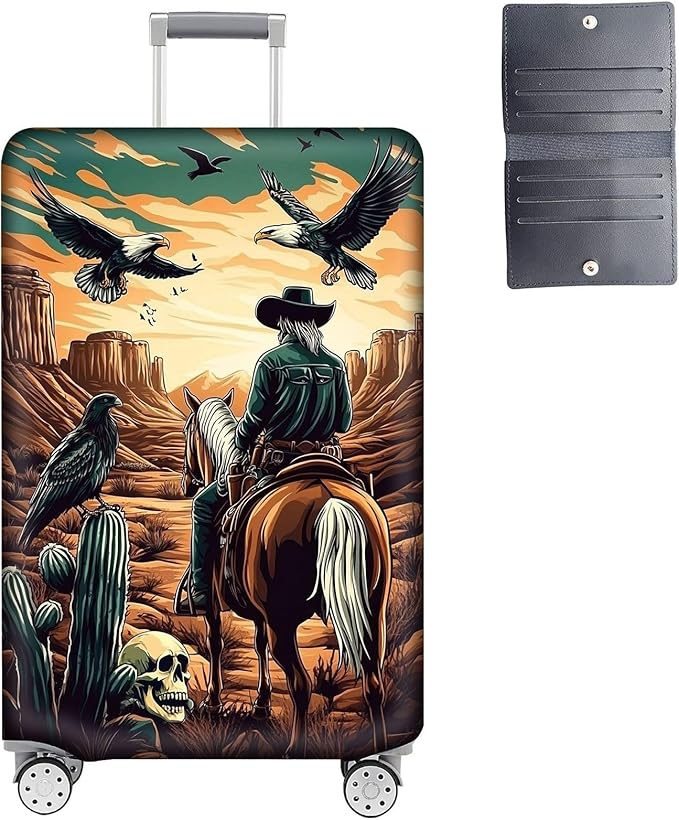 Luggage Cover Protector for 30-32 Inch Suitcases, TSA Approved Elastic Travel Suitcase Covers, Anti-Scratch Washable Luggage Sleeve for Carry On & Checked Bags, Cowboy on Horseback